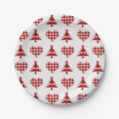 Pset Red Kerstbomen en Hearts Pattern Papieren Bordje (Voorkant)