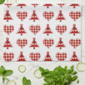 Pset Red Kerstbomen en Hearts Pattern Theedoek (Gevouwen)