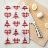 Pset Red Kerstbomen en Hearts Pattern Theedoek (Quarter Fold)