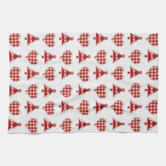 Pset Red Kerstbomen en Hearts Pattern Theedoek (Horizontaal)