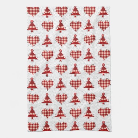 Pset Red Kerstbomen en Hearts Pattern Theedoek (Verticaal)