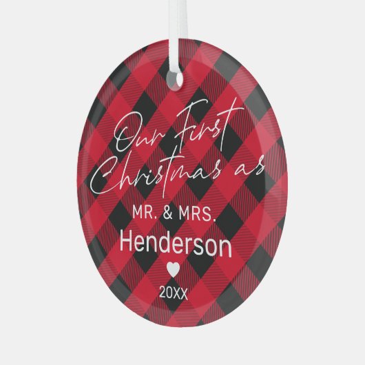 Pset Red Mr & Mrs First Kerstmis Glas Ornament (Voorkant links)