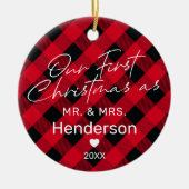 Pset Red Mr & Mrs First Kerstmis Keramisch Ornament (Voorkant)