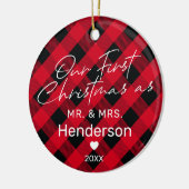 Pset Red Mr & Mrs First Kerstmis Keramisch Ornament (Links)