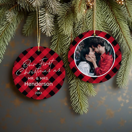 Pset Red Mr & Mrs First Kerstmis Keramisch Ornament