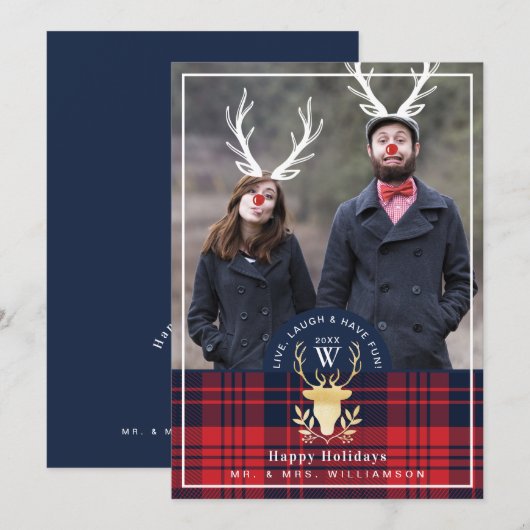 Pset Red Nose Reindeer  Holiday Fotokaart Feestdagenkaart (Voorkant / Achterkant)