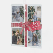 Pset Ribbon en Bow 4-fotocollage kerstmis Glas Ornament (Voorkant links)