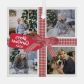Pset Ribbon en Bow 4-fotocollage kerstmis Glas Ornament (Achterkant)
