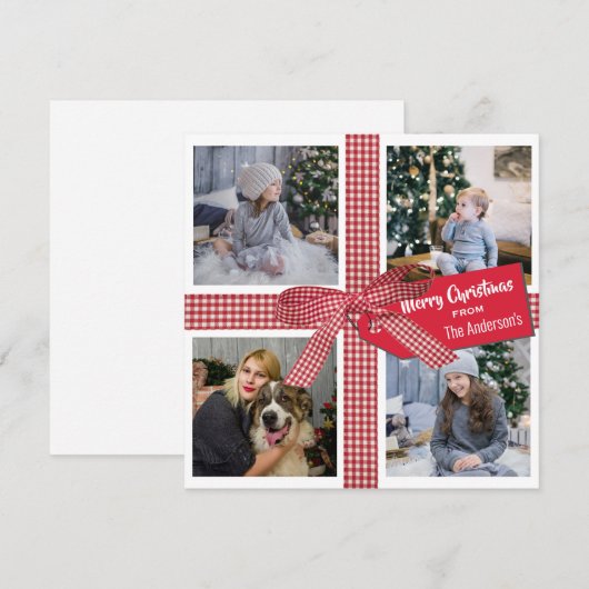 Pset Ribbon en Bow 4 Photo Collage Kerstmis Hol Feestdagenkaart (Voorkant / Achterkant)