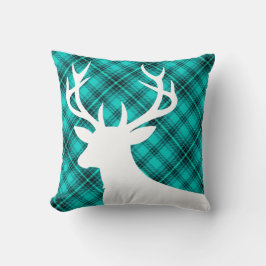 Pset Rustic Deer Head Silhouette | blauwgroen Kussen