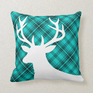 Pset Rustic Deer Head Silhouette   blauwgroen Kussen