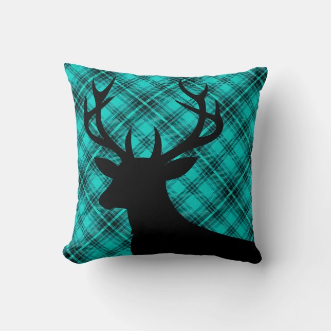 Pset Rustic Deer Head Silhouette | blauwgroen Kussen (Voorkant)