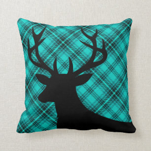 Pset Rustic Deer Head Silhouette blauwgroen Kussen
