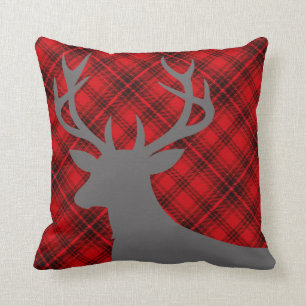 Pset Rustic Deer Head Silhouette rood Kussen