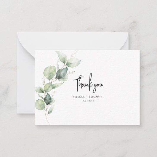 Pset Rustic Wedding Tartan Eucalyptus Bedankt Notitiekaartje (Voorkant)