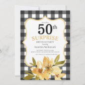 Pset Surprise 50th Black Yellow Floral Birthday Kaart (Voorkant)