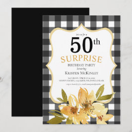Pset Surprise 50th Black Yellow Floral Birthday Kaart