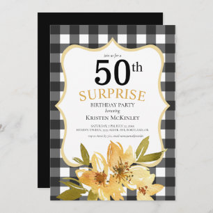 Pset Surprise 50th Black Yellow Floral Birthday Kaart