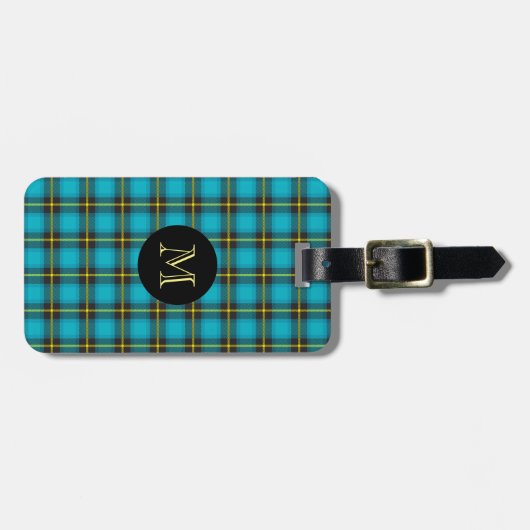 Pset Tartan Blue Black Yellow Monogram Trendy Bagagelabel (Voorkant horizontaal)
