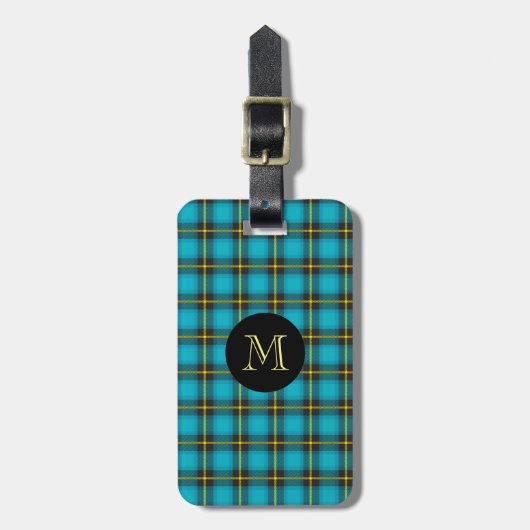Pset Tartan Blue Black Yellow Monogram Trendy Bagagelabel (Voorkant verticaal)