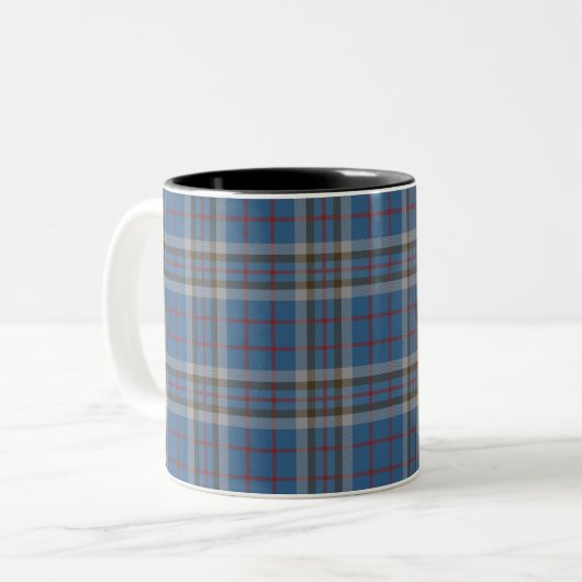 Pset Tartan Blue Grey Check Clan Thompson Rustic Tweekleurige Koffiemok (Voorkant links)