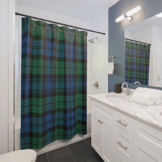 Pset Tartan Green Blue Pattern Rustic Campbell Douchegordijn