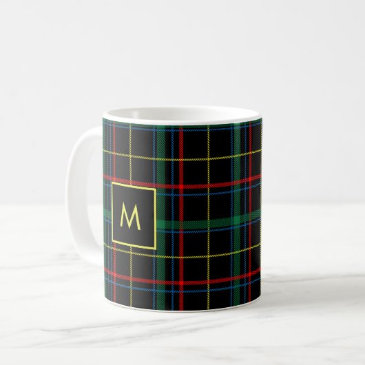 Pset Tartan Red Green Black Yellow Monogrammen Koffiemok (Voorkant links)
