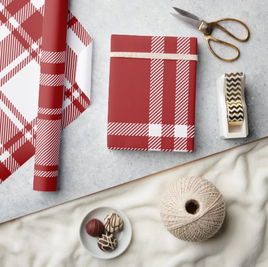Pset Tartan Red White Holiday Moderne Kerstmis Cadeaupapier (Crafts)