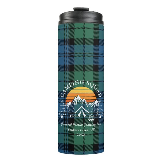 Pset Tartan Retro Family Camping Squad Campbell Thermosbeker (Voorkant)
