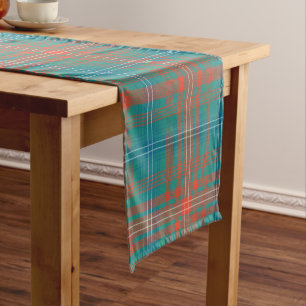Pset Tartan Turquoise Oranje familie Korte Tafelloper
