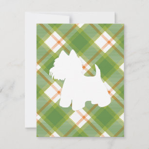 Pset Tartan White Westie Blank Notecard - groen Notitiekaartje