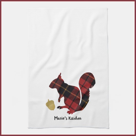 Pset Texture Red and Gold Squirrel en Acorn Theedoek