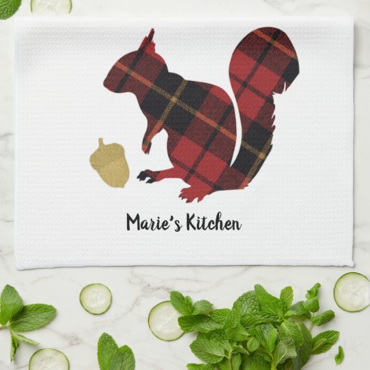 Pset Texture Red and Gold Squirrel en Acorn Theedoek (Gevouwen)