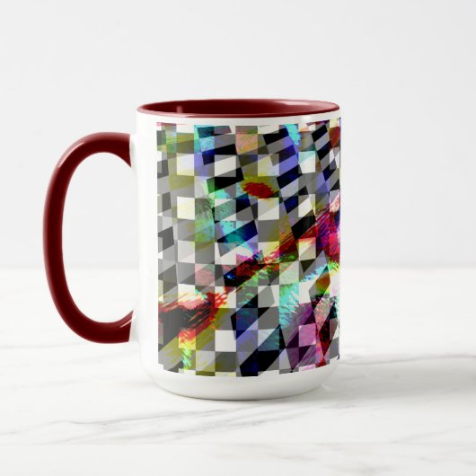 Pset verdraaid onder gekleurde vlekken, schandalig mok (Links)