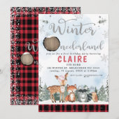 Pset Winter Onederland Woodland Animals Birthday Kaart (Voorkant / Achterkant)