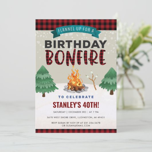 Pset Winter Outdoor Bonfire Birthday Uitnodiging (Staand voorkant)