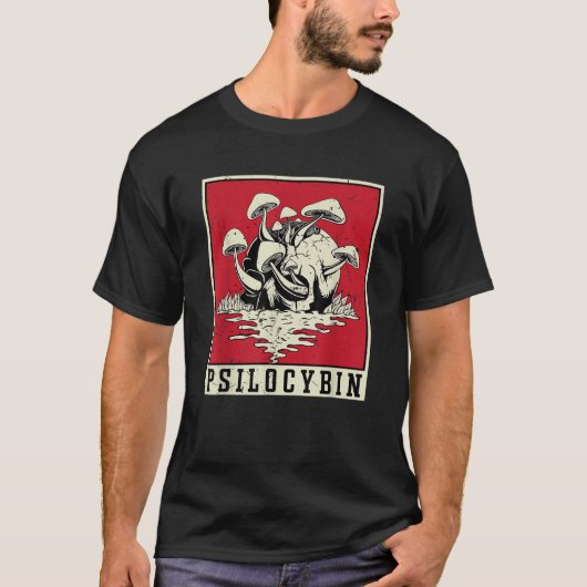 Psilocybin Retro Psychedelic Magic Mushroom Vintag T-shirt (Voorkant)