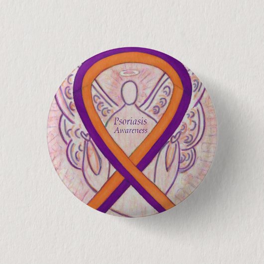 Psoriasis Awareness Ribbon Angel Custom Button Pin (Voorkant)