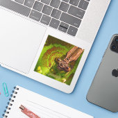 Pssst. Happy Damselfly Foto Sticker (Laptop met iPhone)