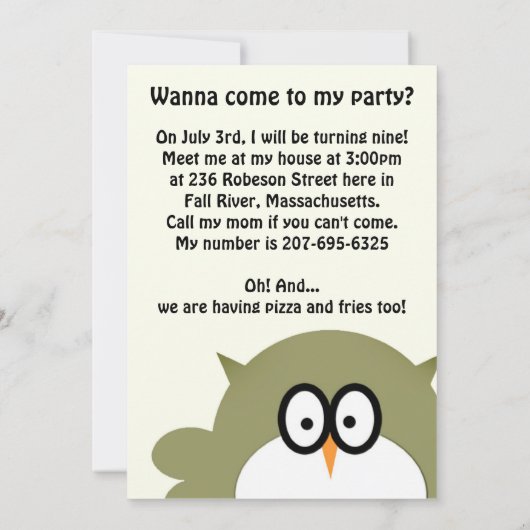 Pssst. Hé jij? Uitnodiging van de Birthday Party (Achterkant)