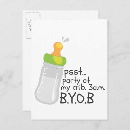 PSST Party in mijn Wieg. 03.00 uur BYOB Uitnodiging Briefkaart (Voorkant / Achterkant)