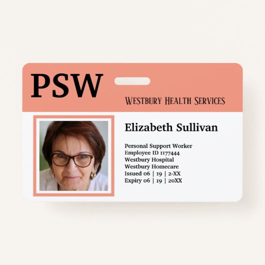 PSW Health Care of Hospital Employee Photo ID Badg Badge (Voorkant)