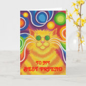Psy-cat-delic 'Best Friend 'groovy verjaardagskaar Kaart (Gele Bloem)