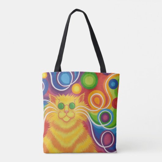 Psy-cat-delic over de hele canvas tas (Achterkant)