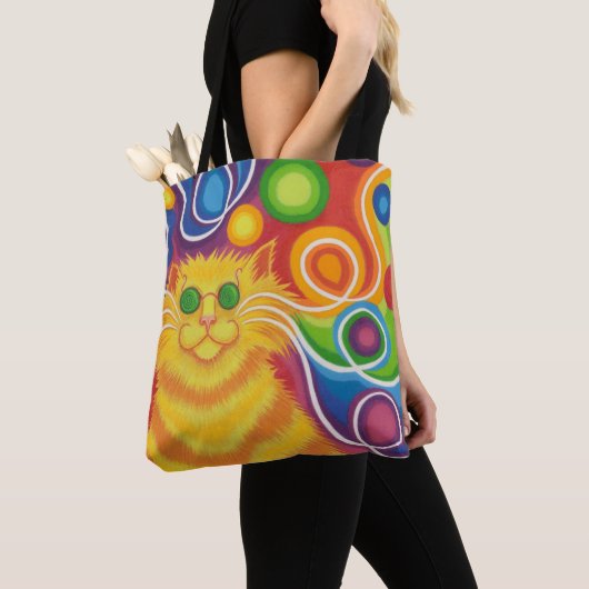 Psy-cat-delic over de hele canvas tas (Dichtbij)