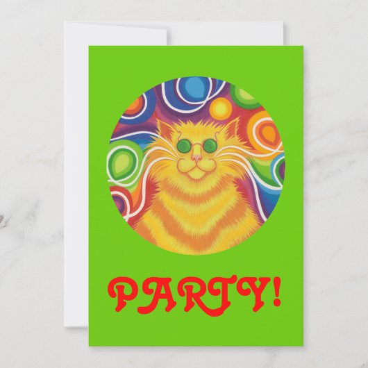 Psy-cat-delic 'Party'-uitnodiging groen Kaart (Voorkant)
