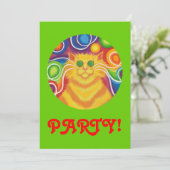 Psy-cat-delic 'Party'-uitnodiging groen Kaart (Staand voorkant)