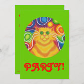 Psy-cat-delic 'Party'-uitnodiging groen Kaart (Voorkant / Achterkant)