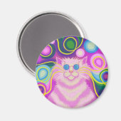 Psy-cat-delic Pink fridge magnet rond (Voorkant / Achterkant)