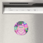 Psy-cat-delic Pink fridge magnet rond (Insitu (Vaatwasser))